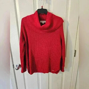Michael Kors Cowl Neck Sweater Womens Red Cotton Blend Knit Size M Christmas
